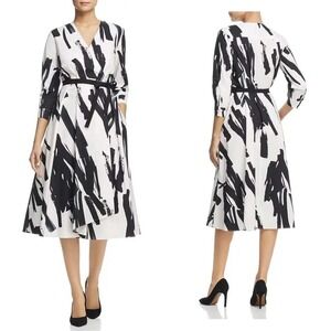 Max Mara Weekend Cartone Brushstroke Wrap Midi Dress Size 2 Black White